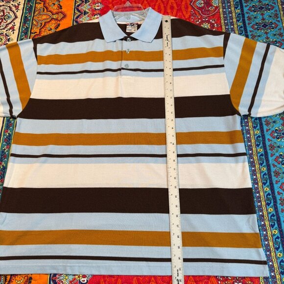 Old Skool Urban Wear Striped Polo Shirt Men’s 3X Blue Brown White Short Sleeve - Picture 7 of 9